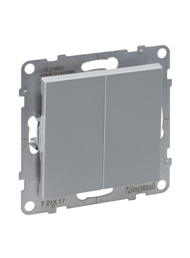 SUNO - Przycisk podwójny - 6 A - 250 V~ - zaciski automatyczne, Aluminium, Legrand