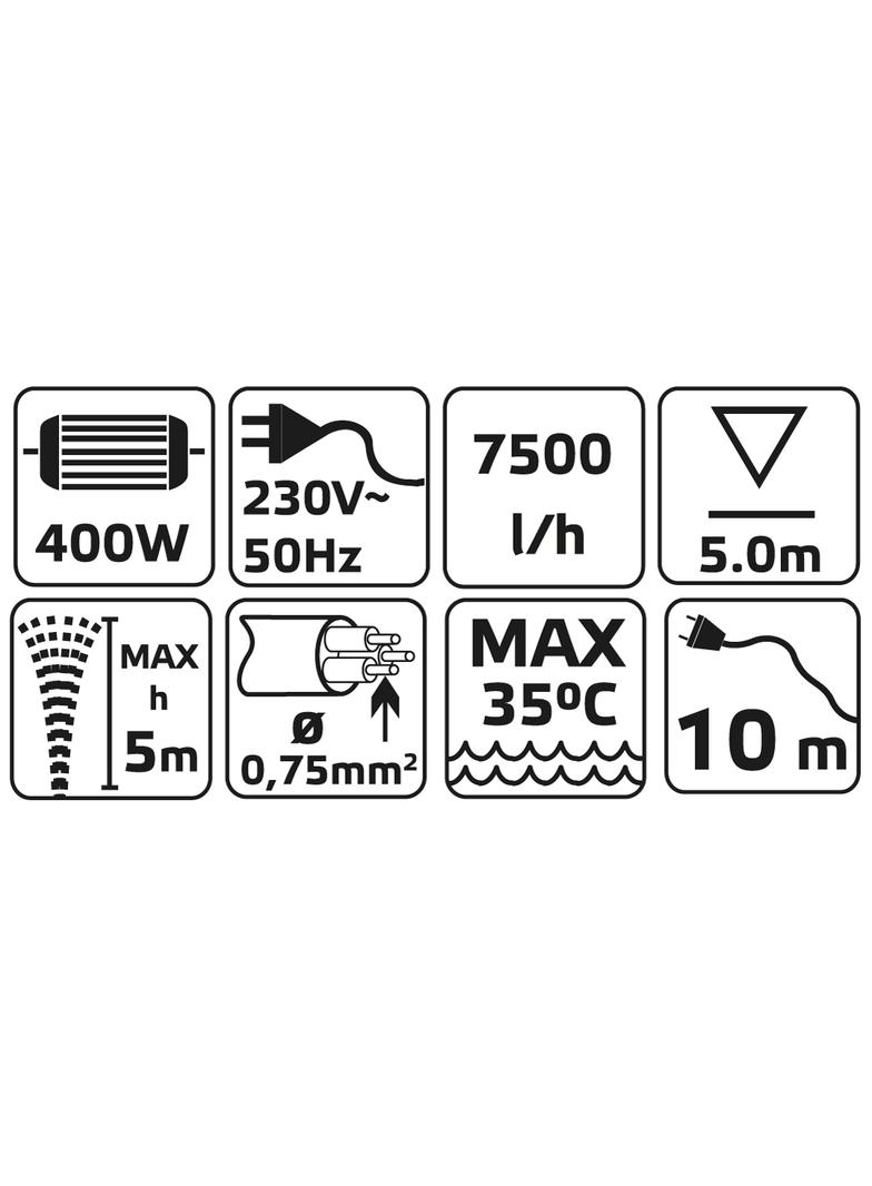 Pompa zanurzeniowa do wody brudnej 400W, wydajność 7500 l/godz.