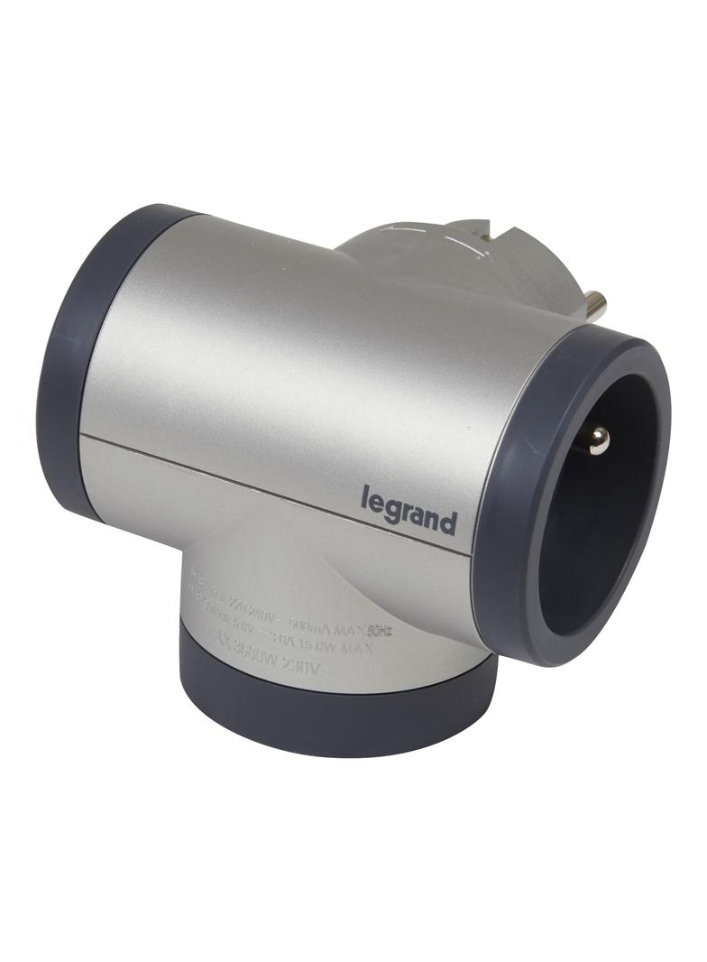 ROZGAŁĘŹNIK OBROTOWY 2X2P+Z, USB A+C - ALUMINIUM/GRAFITOWY, Legrand