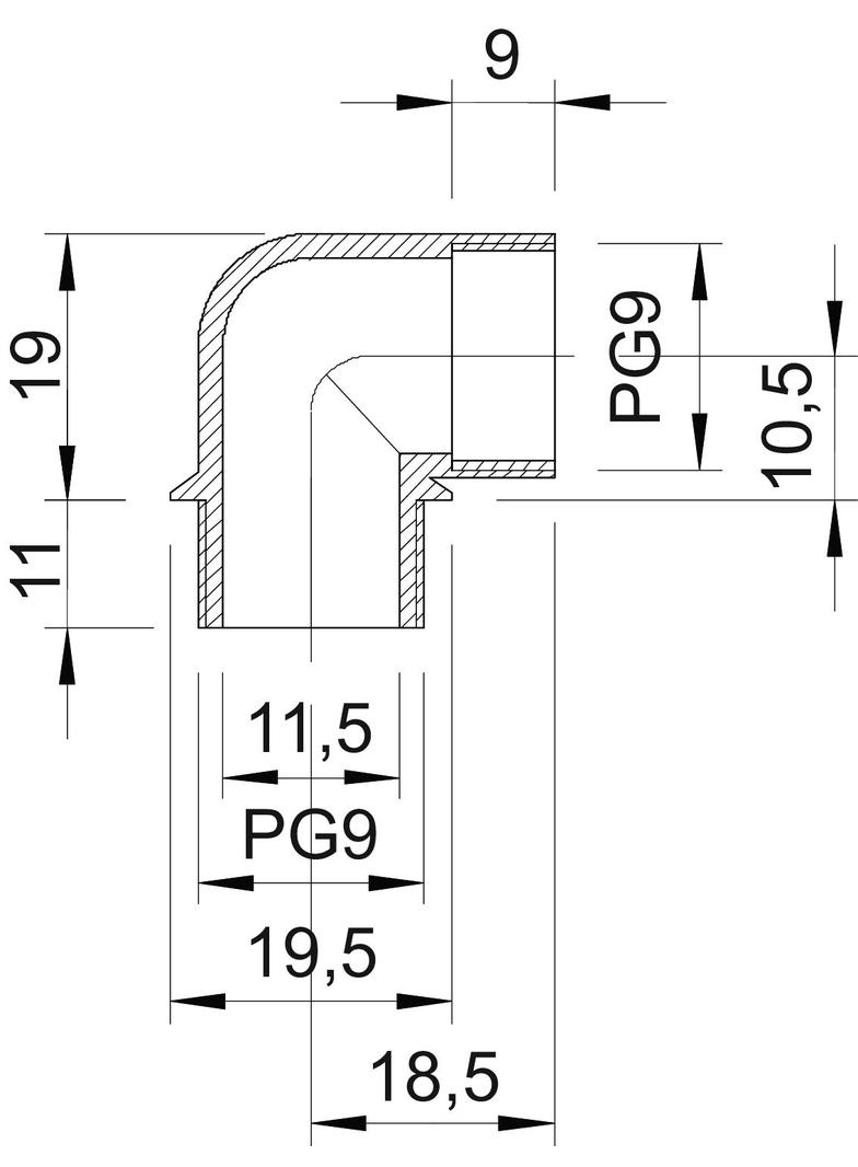 107/W, KOLANKO 90ST.PG9