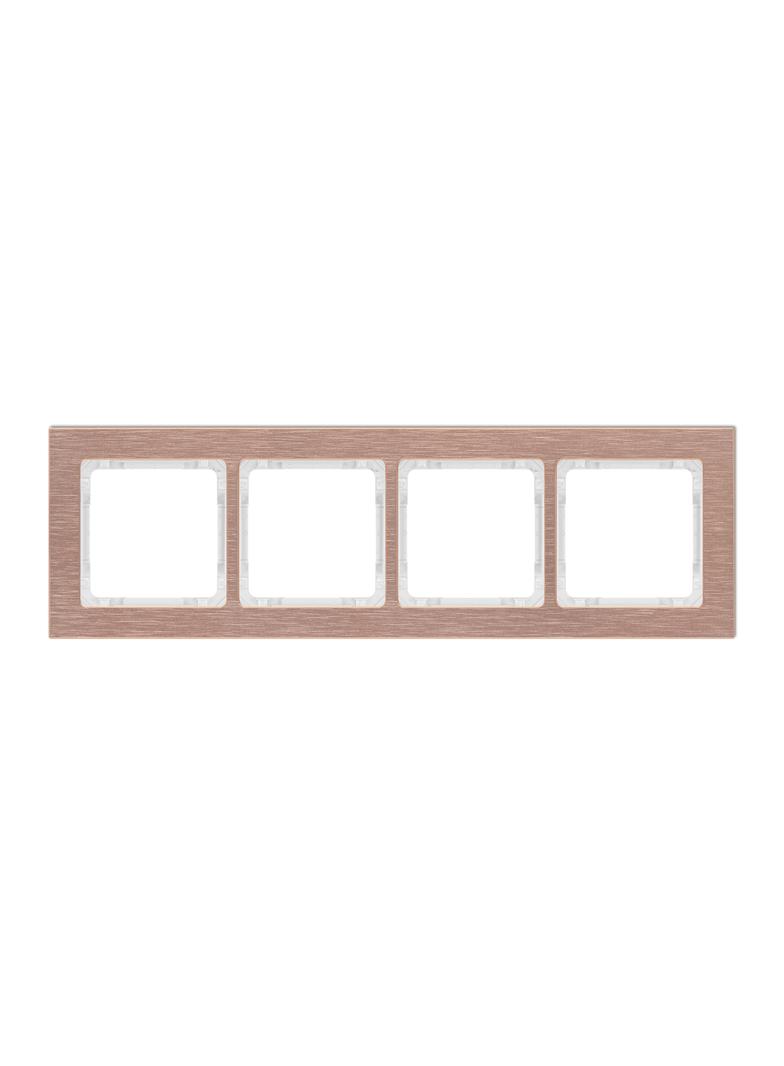 DECO Ramka uniwersalna poczwórna - aluminium szczotkowane (ramka: kolor miedziany; spód: biały) mied