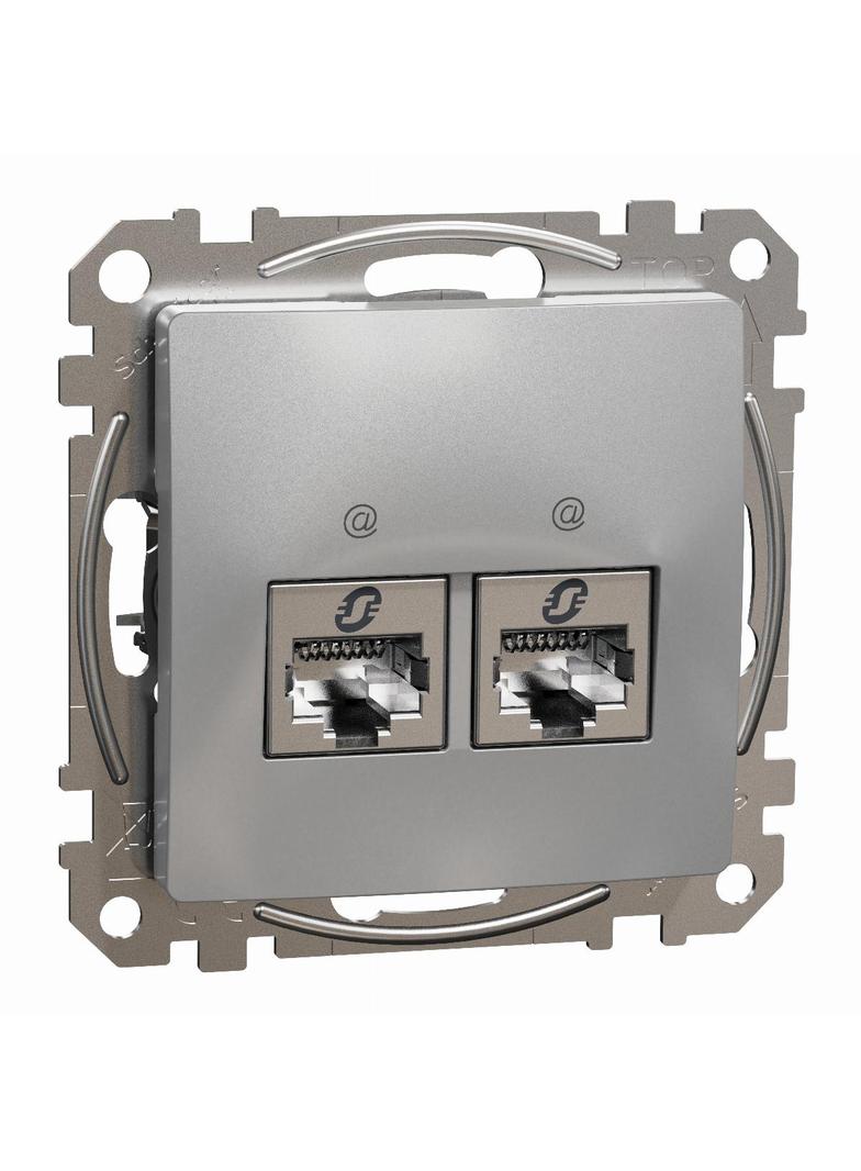 Sedna Design & Elements, gniazdo komputerowe 2xRJ45 kategoria 6A STP, srebrne aluminium