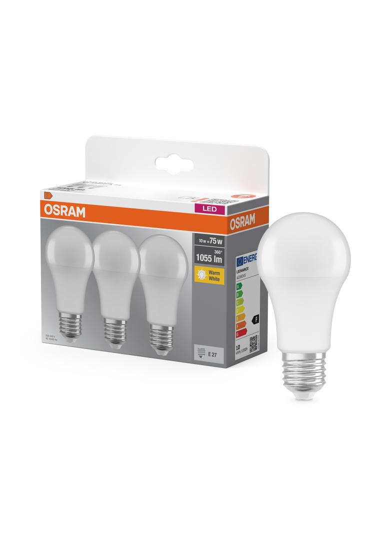 Żarówka LED x3 A60 E27 10W = 75W 1055lm 2700K Ciepła 150° BASE Osram