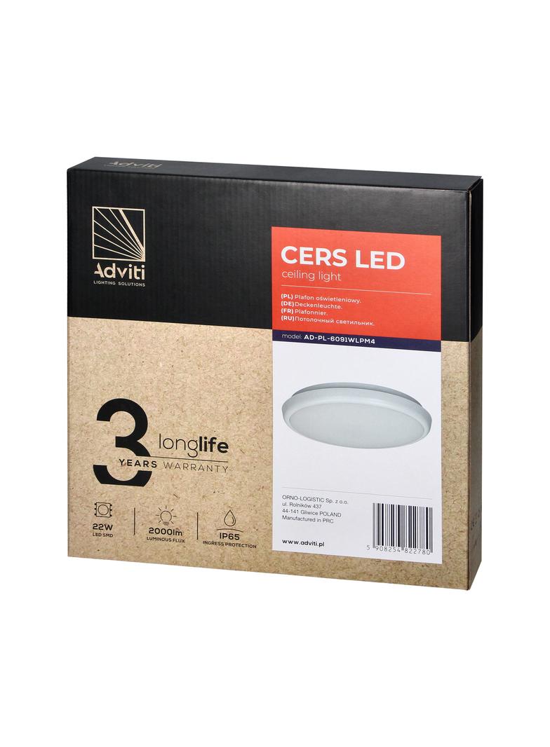 CERS LED 22W, plafon oświetleniowy, 2000lm, IP65, 4000K, poliwęglan mleczny, biały AD-PL-6091WLPM4 ORNO
