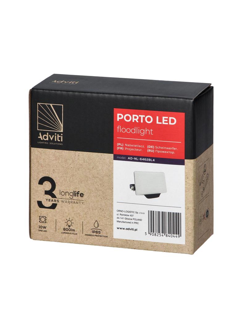 PORTO LED 10W naświetlacz bezramkowy, 800lm, IP65, 4000K, aluminium + poliwęglan
