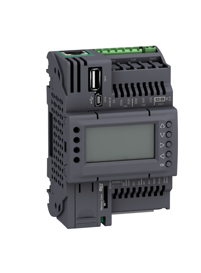 Modicon M172, Sterownik PLC HVAC, 2 DI, 2 AI, 3 DO, Wyświetlacz, Eth, CAN, RS485, USB mini A/B, µSD