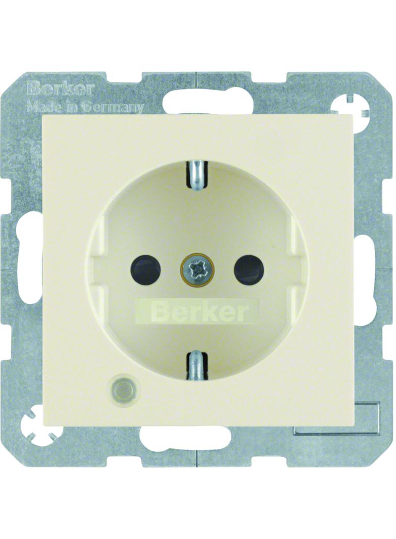 BERKER B.Kwadrat Gniazdo SCHUKO z uziemieniem diodą kontrolną LED i pole opisowe krem 41108982 HAGER