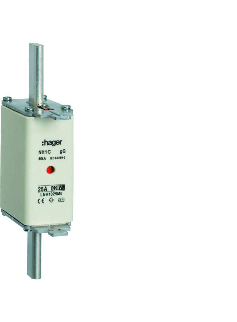 Wkładka bezp. nożowa NH1 wsk.podw. uchwyt nieiz. gG 25A 690 VAC LNH1025M6 HAGER