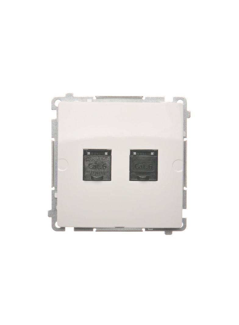 Simon Basic Gniazdo komputerowe RJ45 kategoria 6 podwójne z przesłoną przeciwkurzową . Montaż na łapki lub wkręty biały BM62.01/11 KONTAKT