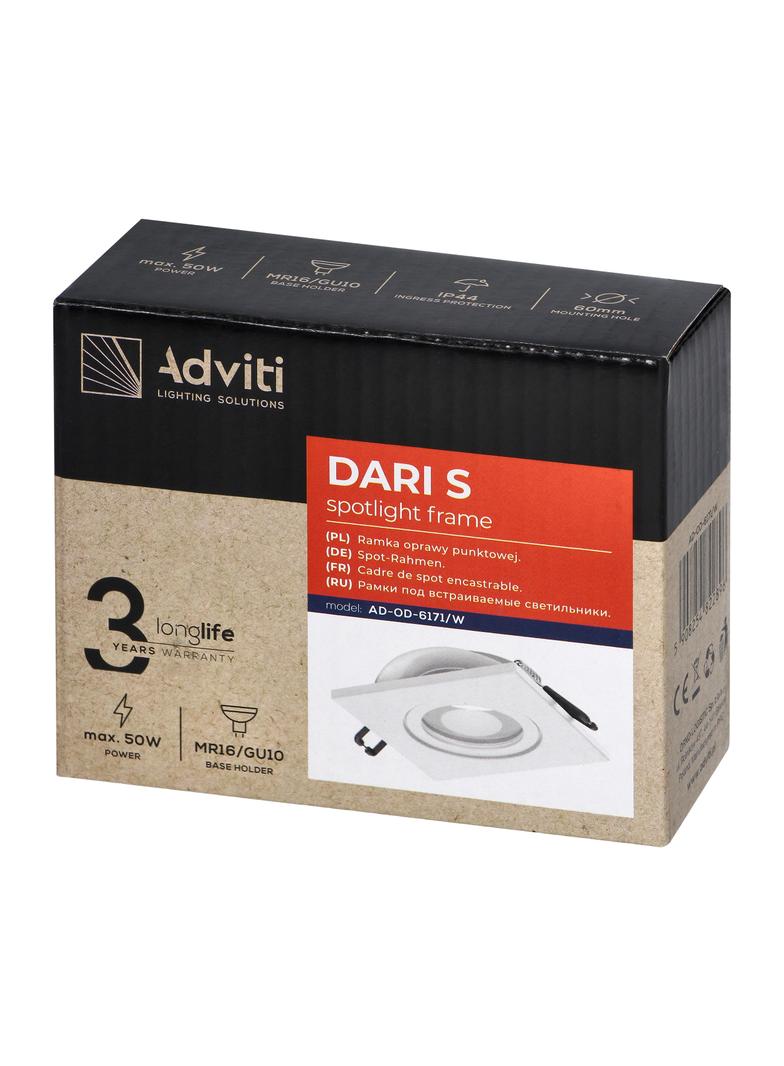 DARI S ramka dekoracyjna oprawy punktowej, MR16/GU10 max 50W, kwadrat, biała IP44 AD-OD-6171/W ORNO
