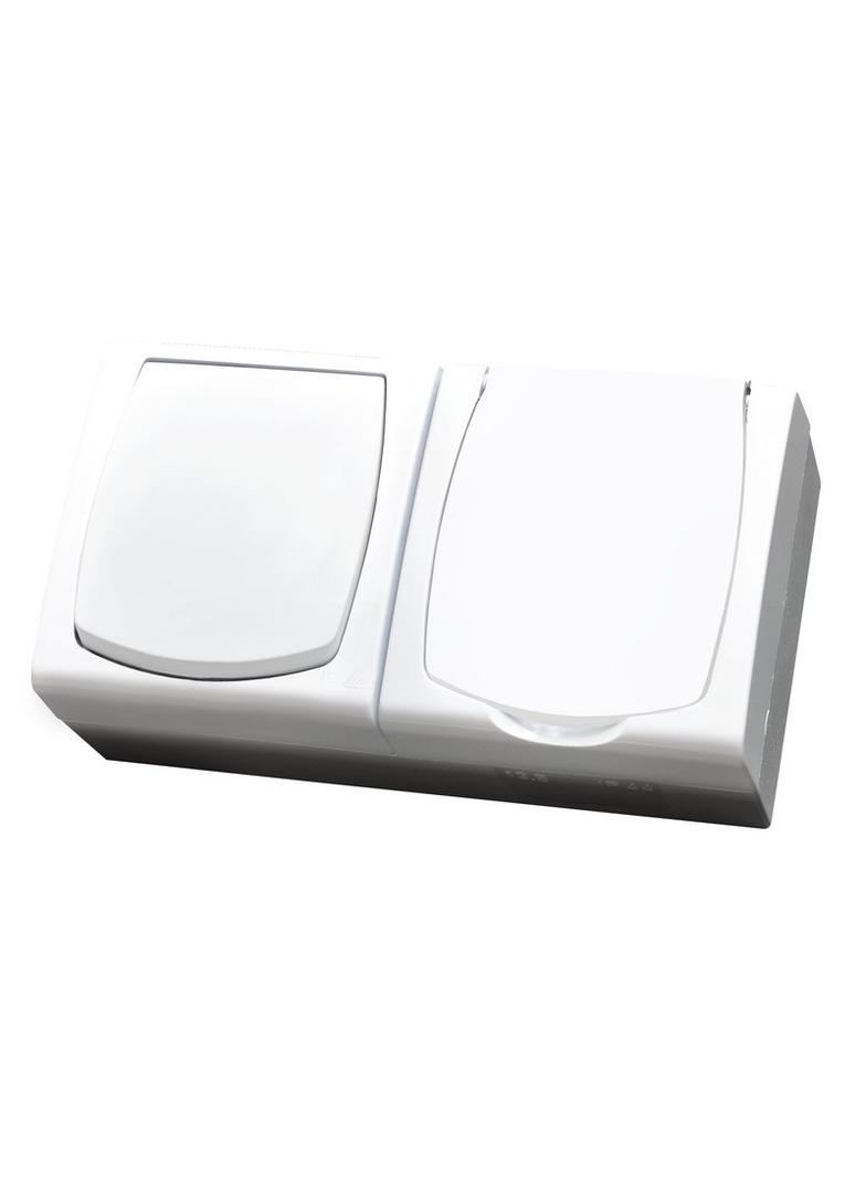 MADERA Zestaw Łącznik pojedynczy + Gniazdo pojedyncze wieczko w kolorze wyrobu - kolor biały