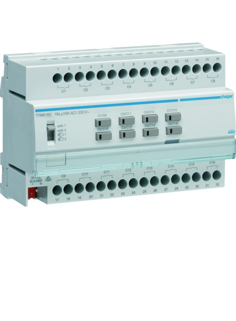 KNX system Sterownik załączający/żaluzjowy 16-/8-krotny 16A C-load, 8 mod