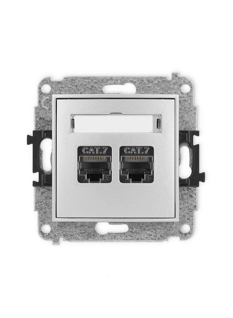 ICON Mechanizm gniazda komputerowego podwójnego 2xRJ45, kat. 7, ekranowany, 8-stykowy srebrny metali