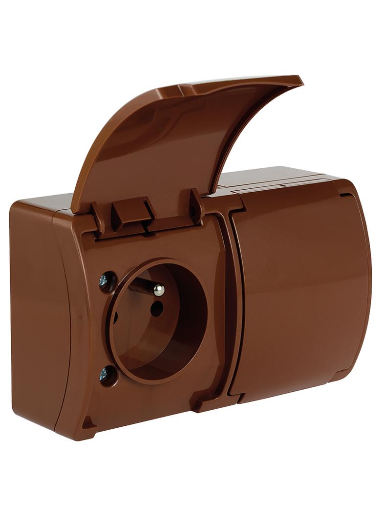 VG-Koala Gniazdo podwójne Z-ziemieniem (2x2P+Z) n/t IP44 brąZ- klapką brąZ-162-02 61.381 OPATÓWEK