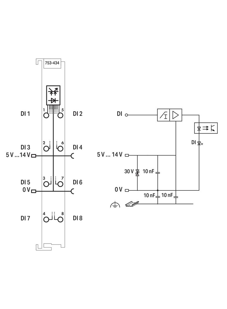 moduł 8DI 5V/12V DC 0,2ms WAGO