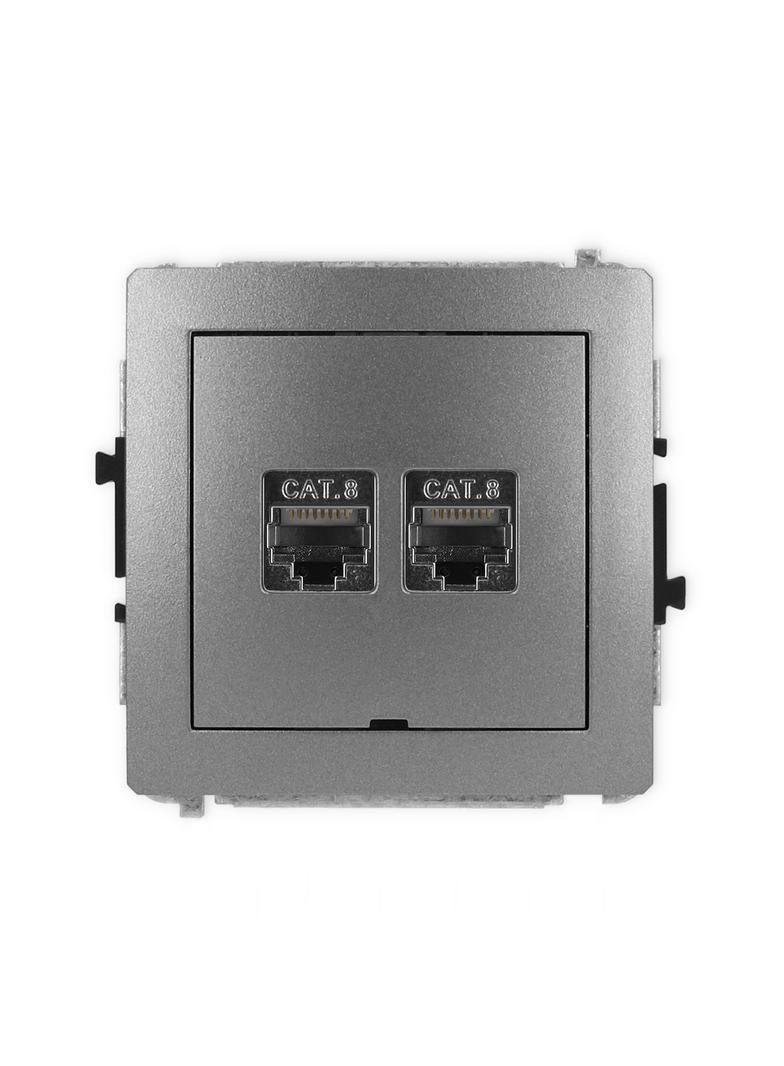 DECO Mechanizm gniazda komputerowego podwójnego 2xRJ45, kat. 8, ekranowany, 8-stykowy, bez pola opis