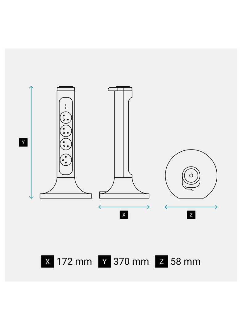 Przedłużacz Pionowy Obrotowy 4-Gniazdowy Z/U Z Ogranicznikiem Przepięć Z Przewodem 2Mb 3x1.5Mm2 Biały/Grafitowy Helmo 049410 LEGRAND