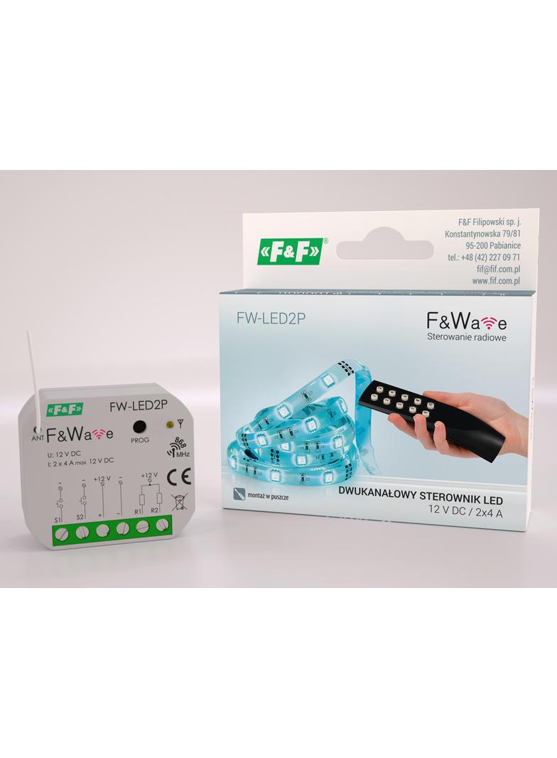 Radiowy dwukanałowy sterownik LED 12V - montaż PDT 10-16V DC FW-LED2P F&F