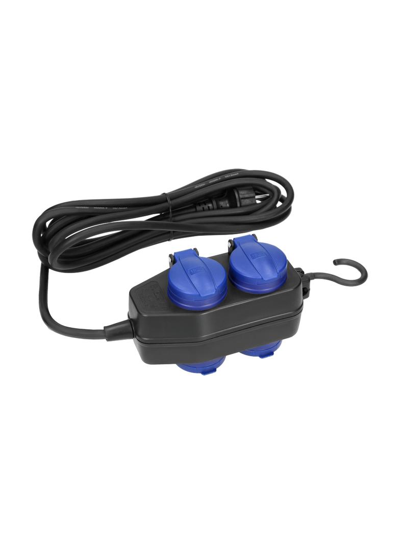 Przedłużacz warsztatowy bryzgoszczelny IP44, 4 gniazda (2+2) 2P+Z IP44, schuko, przewód gumowy, H05R