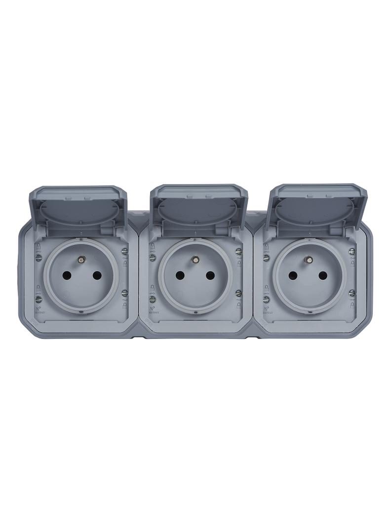 NOWE PLEXO - GNIAZDO 3X2P+Z POZIOME KOMPLET NATYNKOWY 16 A - 250 V~ SZARE