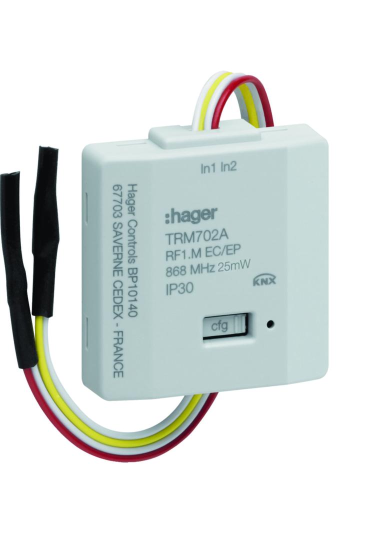 KNX q/e/s 2-kanałowe wejście przyciskowe na baterie jasnoszary TRM702A HAGER