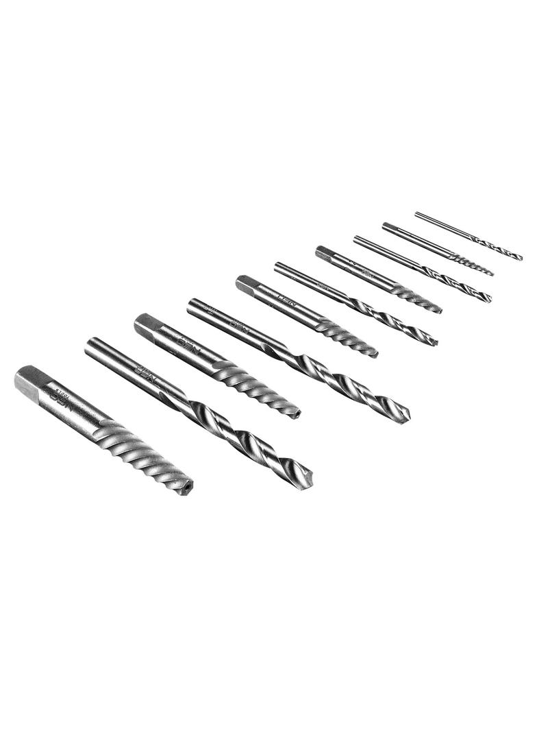 Wykrętaki do zerwanych śrub z wiertłami pilotującymi, zestaw 10 szt.