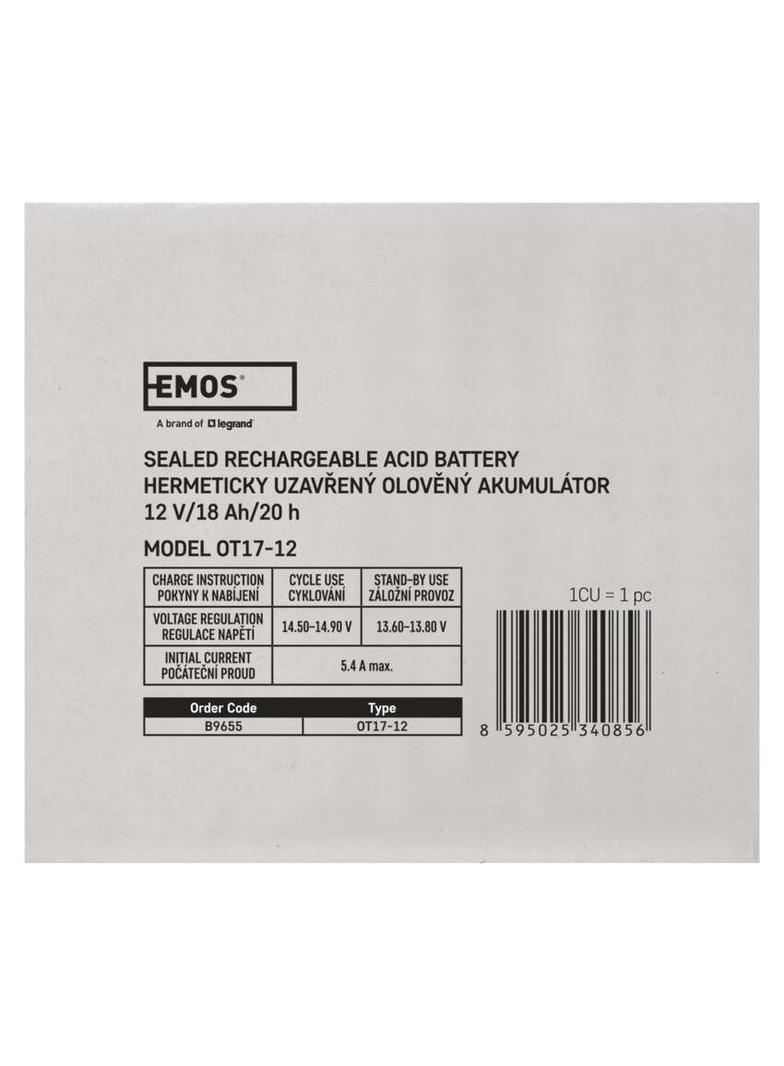 Akumulator AGM 12V 18Ah 12× 12 B9655 EMOS
