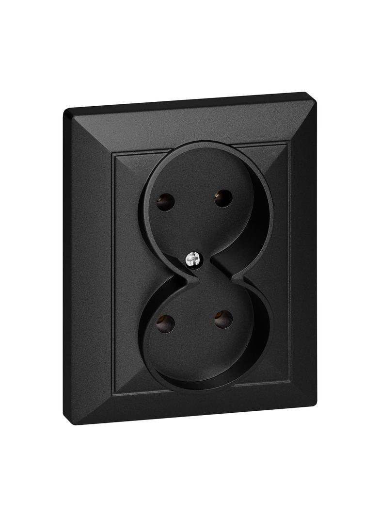 Gniazdo podwójne podtynkowe 2x2P Pearl, 16A, 250V, PT-5 P, czarny OR-OE-7706/2P/B ORNO