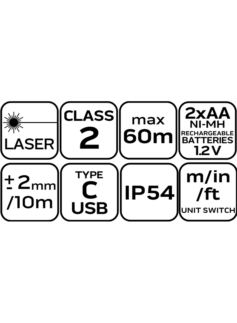 Dalmierz laserowy, zasięg 60 m, IP54