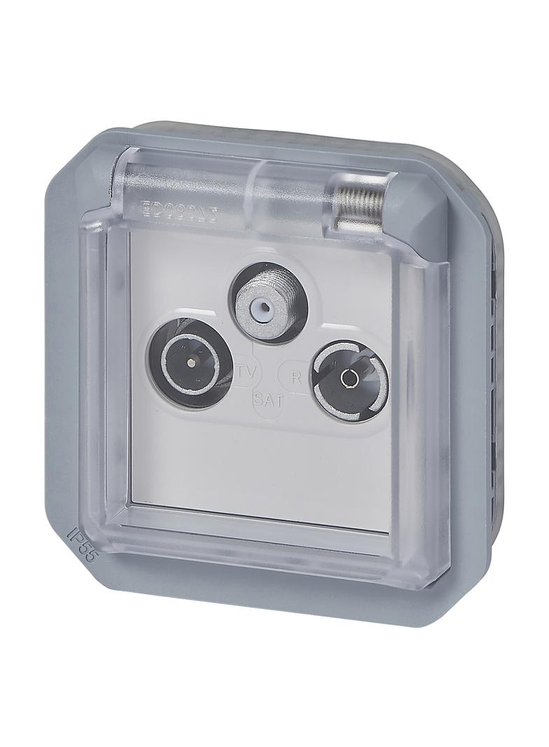 NOWE PLEXO - GNIAZDO TELEWIZYJNE TV - R - SAT KOŃCOWE MECHANIZM SZARE