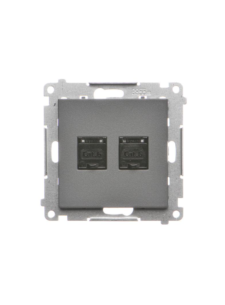 Simon 55 Gniazdo komputerowe podwójne RJ45 kategoria 6 z przesłoną przeciwkurzową Grafitowy mat