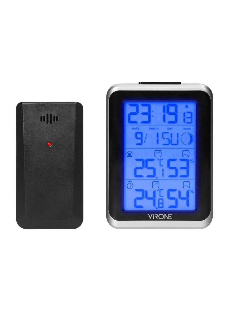 Bezprzewodowa stacja pogodowa z pomiarem temperatury i wilgotności zewnętrznej i wewnętrznej zegar W