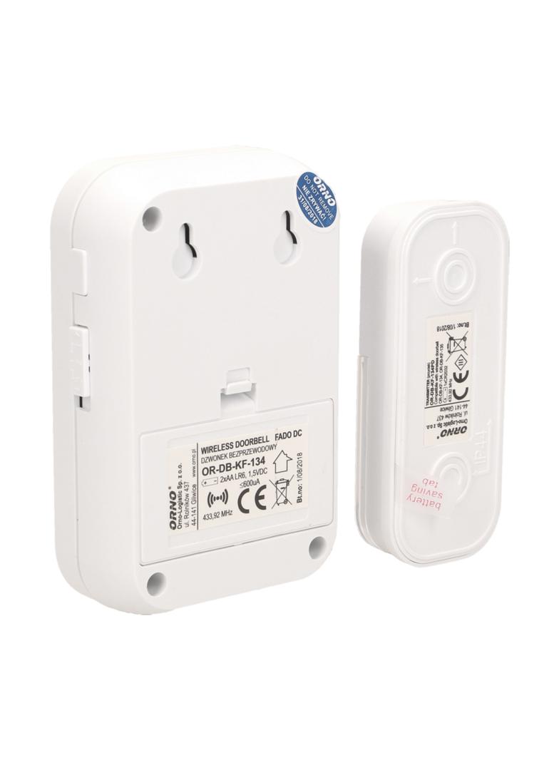 Dzwonek bezprzewodowy FADO DC bateryjny learning system 36 dźwięków 100m biały OR-DB-KF-134 ORNO