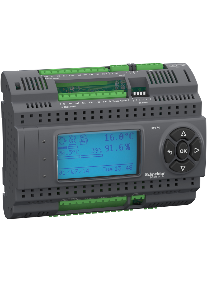 Modicon M171, Sterownik PLC HVAC, 9xDI 6xAI 7xDO 5xAO CAN Modbus SL zasilanie 24 48V wyświetlacz TM1