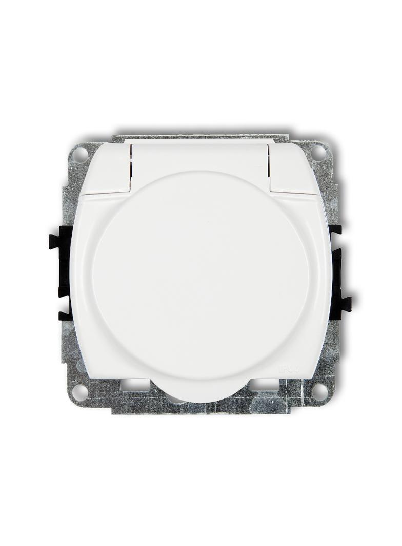 TREND Mechanizm gniazda bryzgoszczelnego z uziemieniem 2P+Z (klapka biała, przesłony torów prądowych