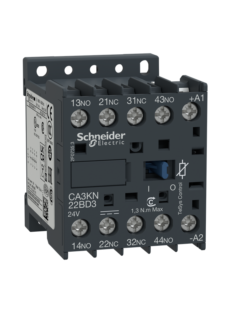 Miniaturowy stycznik pomocniczy, TeSys K, 2NO 2NC, cewka 24VDC, zaciski skrzynkowe CA3KN22BD3