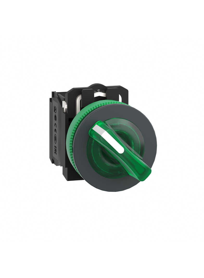 Harmony XB5 Przełącznik podświetlany zlicowany plastik zielony fi30 2 położeniowy stabilny 24 V AC/DC 1 XB5FK123B5 Schneider