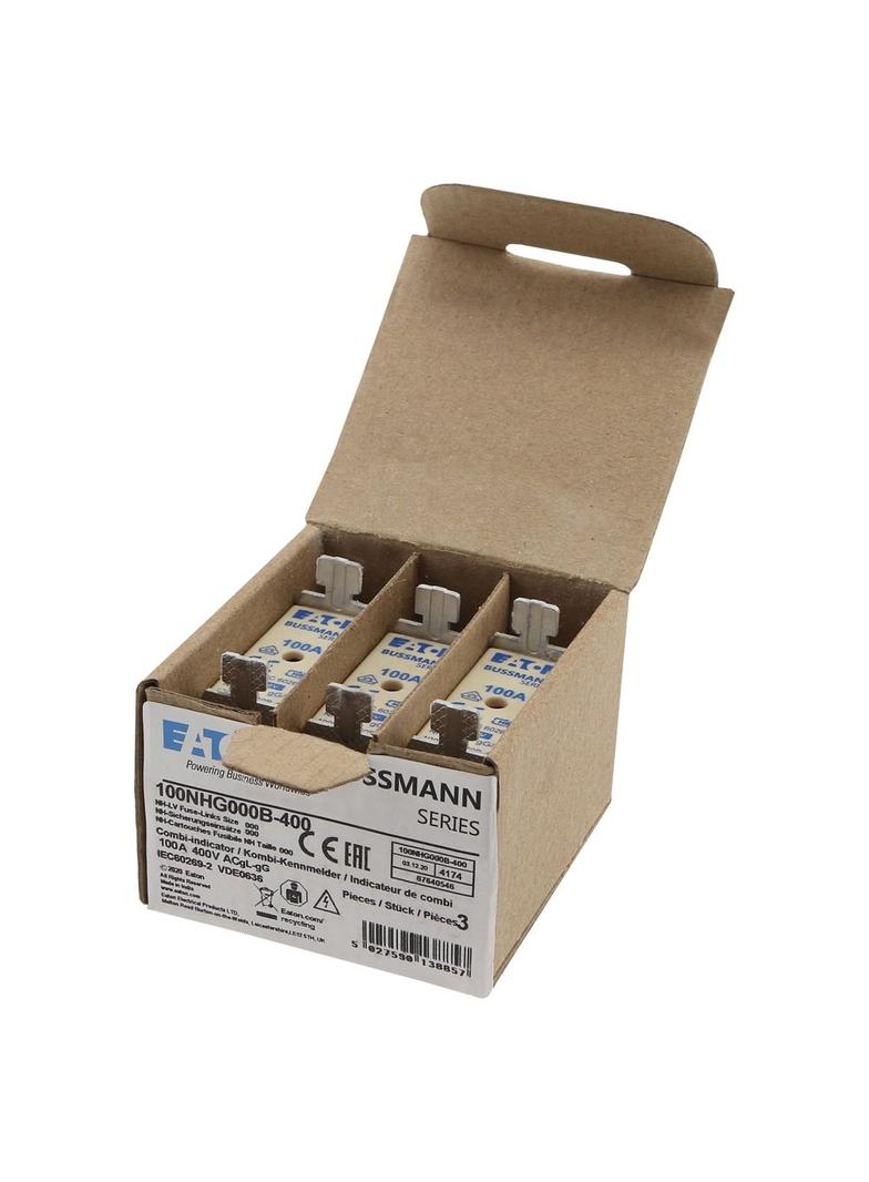 NH FUSE 100A 400V GG/GL SIZE 000 Wkładka NH000 100A 400V GL/GG podwójny wskaźnik 100NHG000B-400 EATO