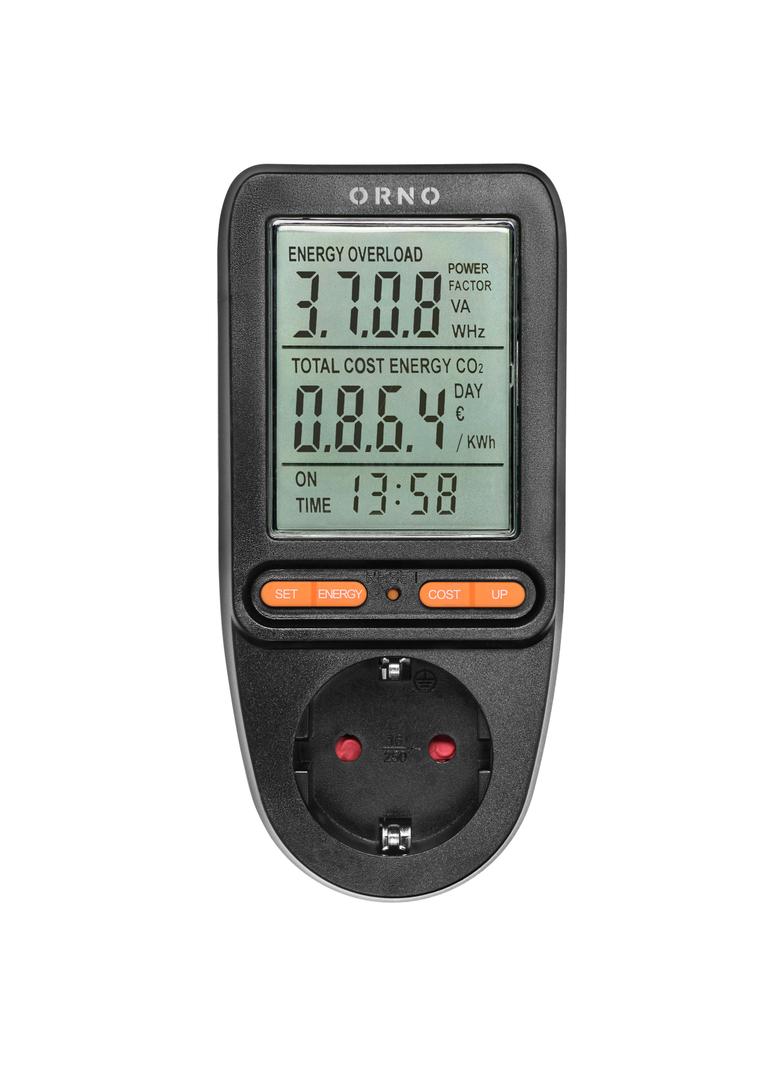 Watomierz, kalkulator energii z wyświetlaczem LCD, wersja Schuko, czarny