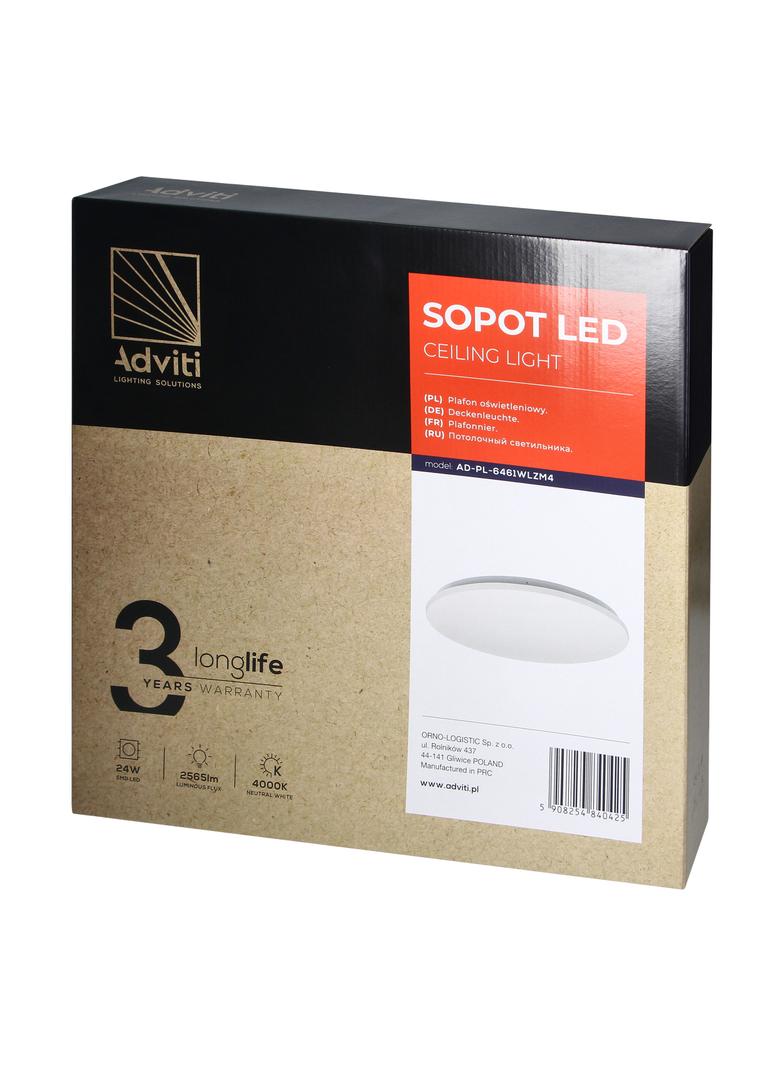 SOPOT plafon LED 24W, 2565 lm, 4000K, klosz PVC, IP20