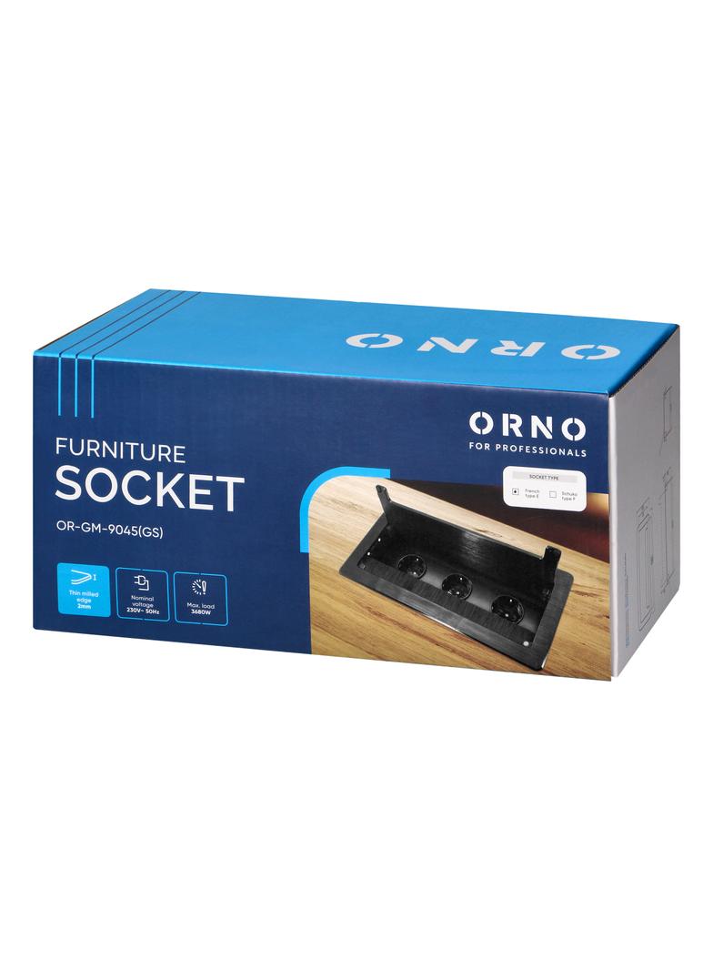 Gniazdo meblowe wpuszczane w blat z płaskim frezowanym rantem szczotką przeciwkurzową i przewodem 1,