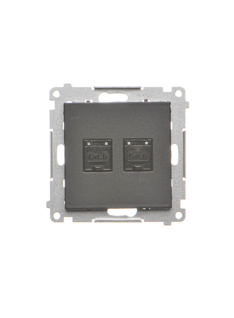 Simon 55 Gniazdo komputerowe podwójne RJ45 kategoria 6 z przesłoną przeciwkurzową Czarny mat