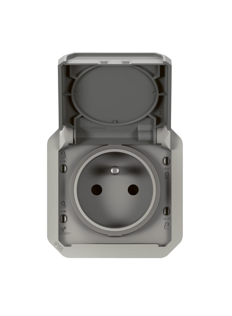 NOWE PLEXO - GNIAZDO 2P+Z ZACISKI AUTOMATYCZNE MECHANIZM 16 A - 250 V~ SZARE