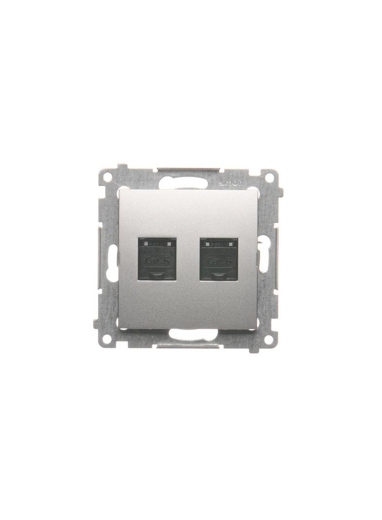 Simon 54 Gniazdo komputerowe podwójne RJ45 kategoria 6 z przesłoną przeciwkurzową srebrny mat