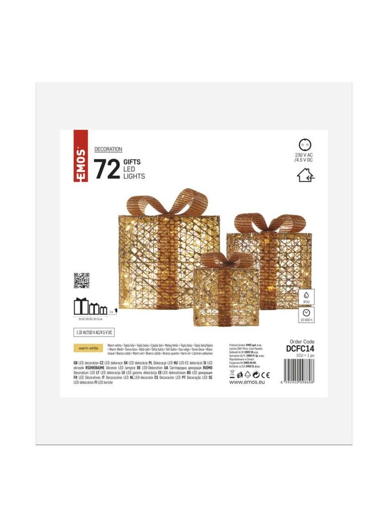 Świąteczne prezenty 72 LED 15/20/25 cm złote ciepła biel IP44 DCFC14 EMOS