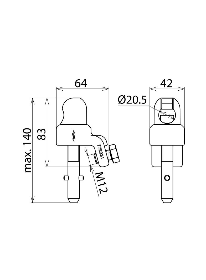Zacisk kołpakowy zwykły, 25-120 mm2, fi 20 mm, trzpień z poprz. kołkiem