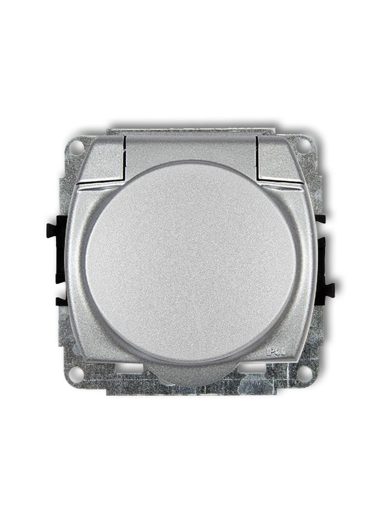 TREND Mechanizm gniazda bryzgoszczelnego z uziemieniem SCHUKO 2P+Z (klapka srebrny metalik, przesłon