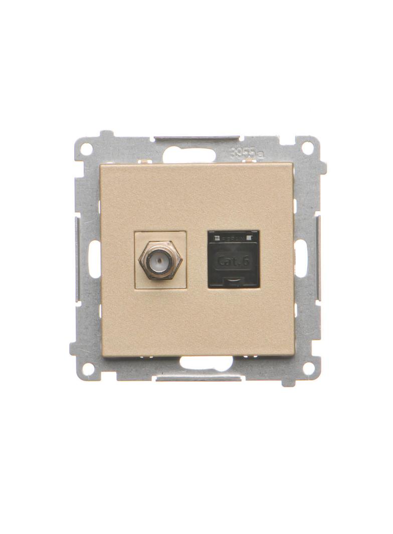 Simon 55 Gniazdo antenowe typu /F/+RJ45 kat.6 Szampański mat