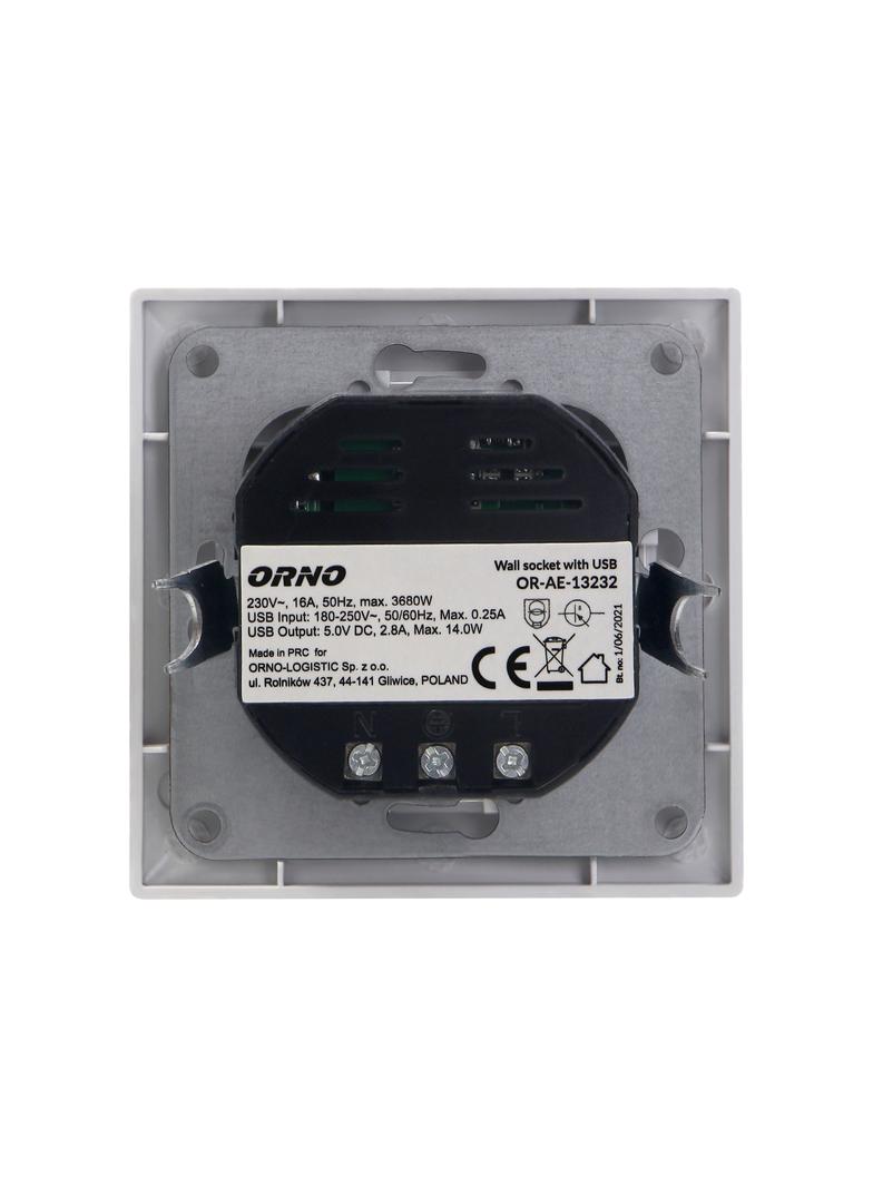 Gniazdo pojedyncze 2P+Z, USB-A + USB-C ,Wyjście 5VDC Max 2,8A OR-AE-13232 ORNO