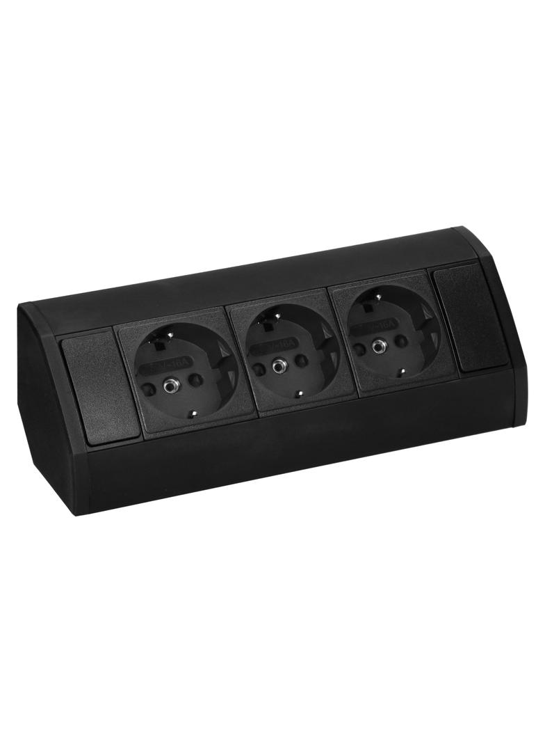 Gniazdo meblowe 3x2P+Z (Schuko), czarne